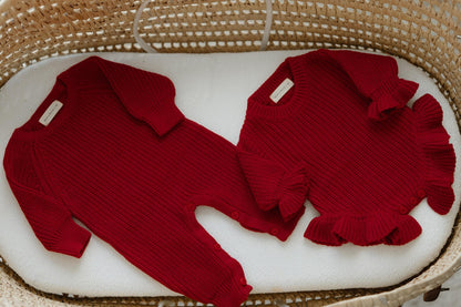 Red Baby Ribbed Knit Jumpsuit
