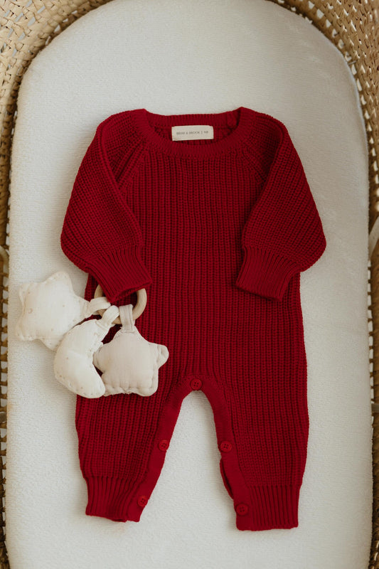 Red Baby Ribbed Knit Jumpsuit