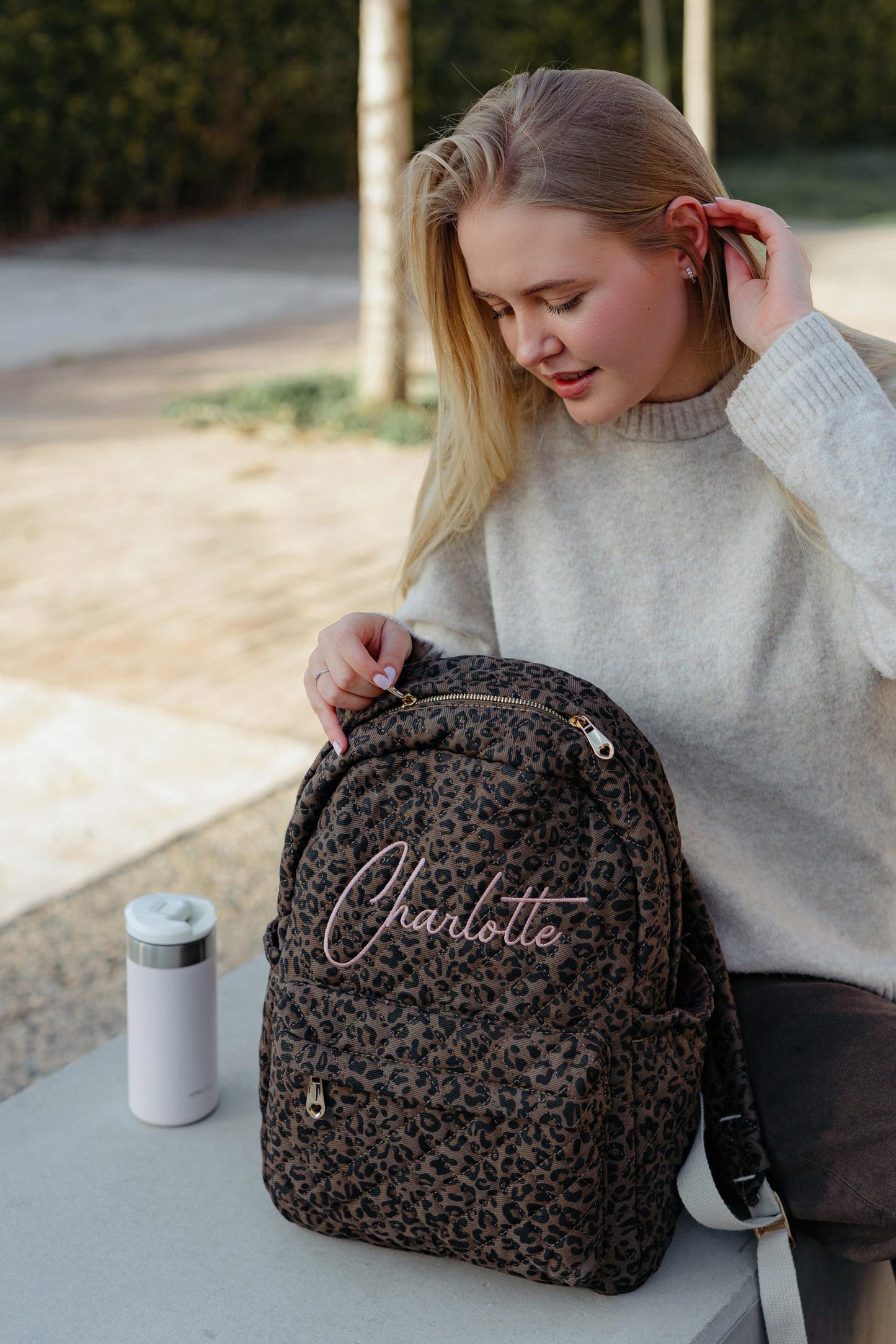 Leopard quilted backpack