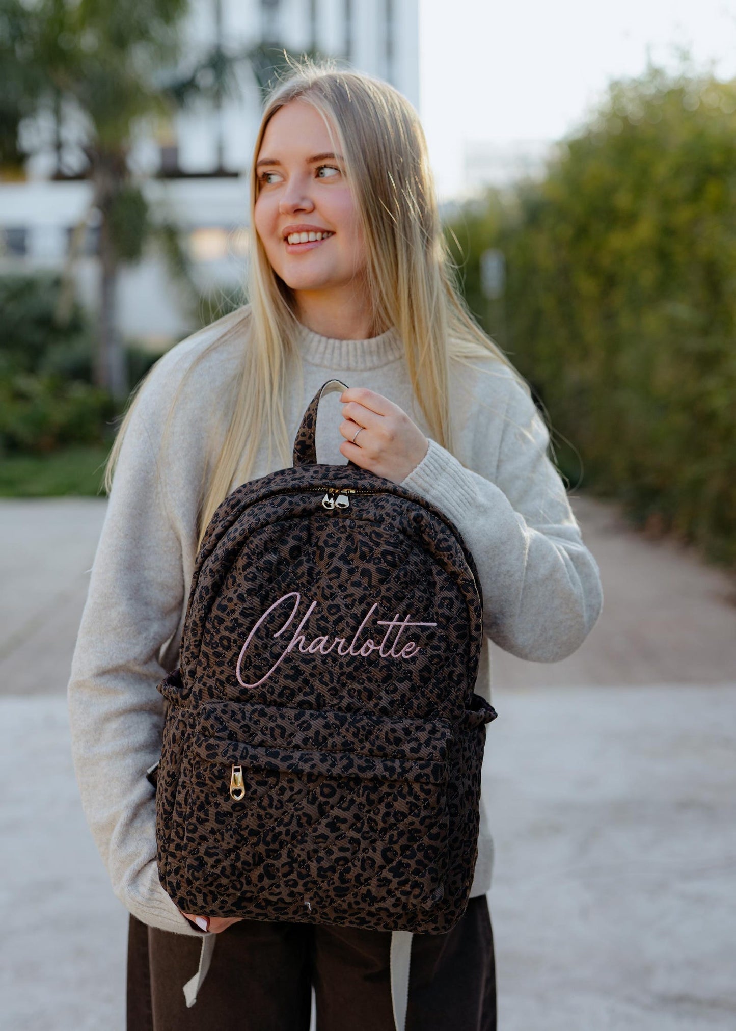 Leopard quilted backpack