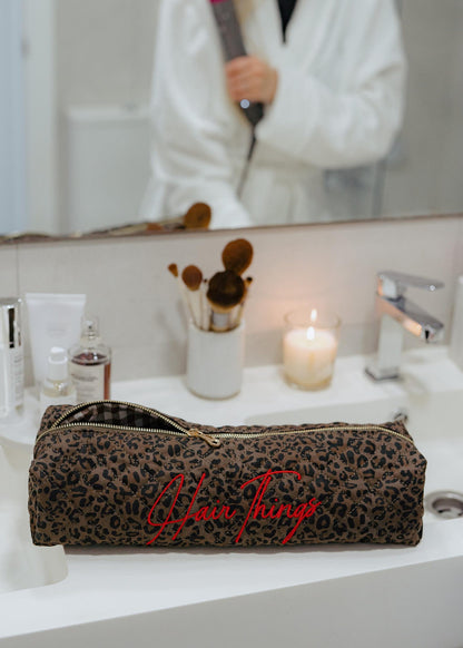 Leopard quilted hair tool bag