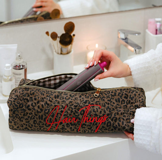 Leopard quilted hair tool bag