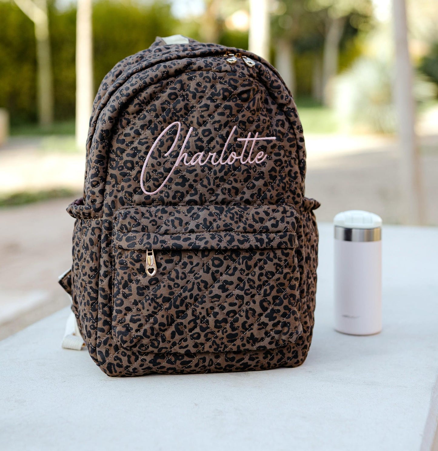 Leopard quilted backpack