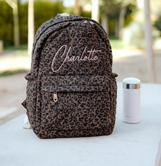 Leopard quilted backpack