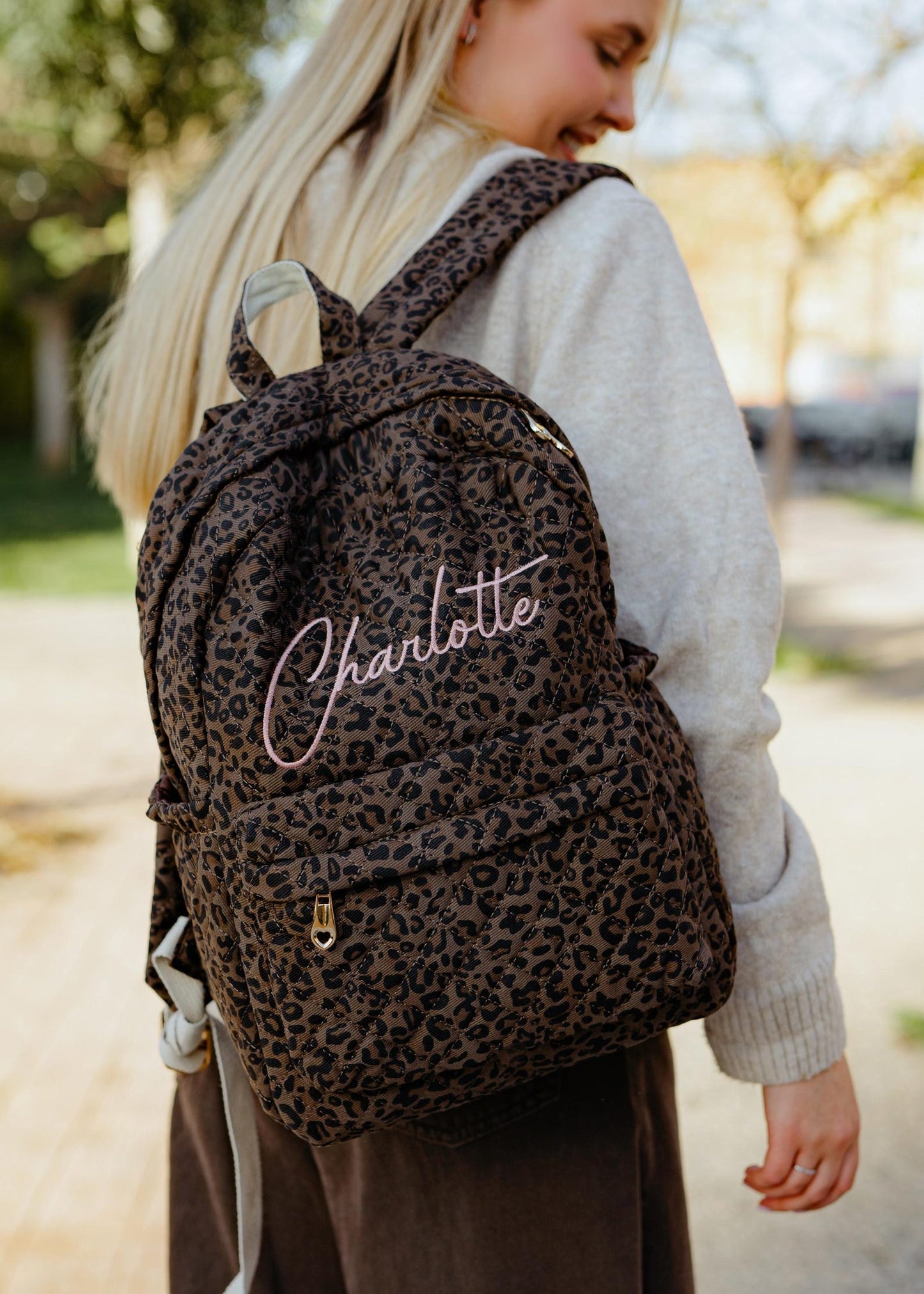 Leopard quilted backpack