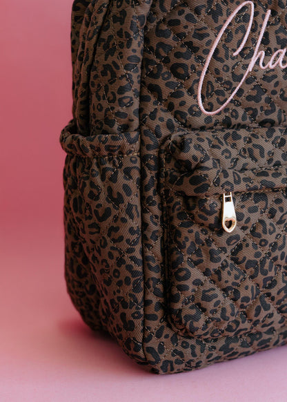 Leopard quilted backpack
