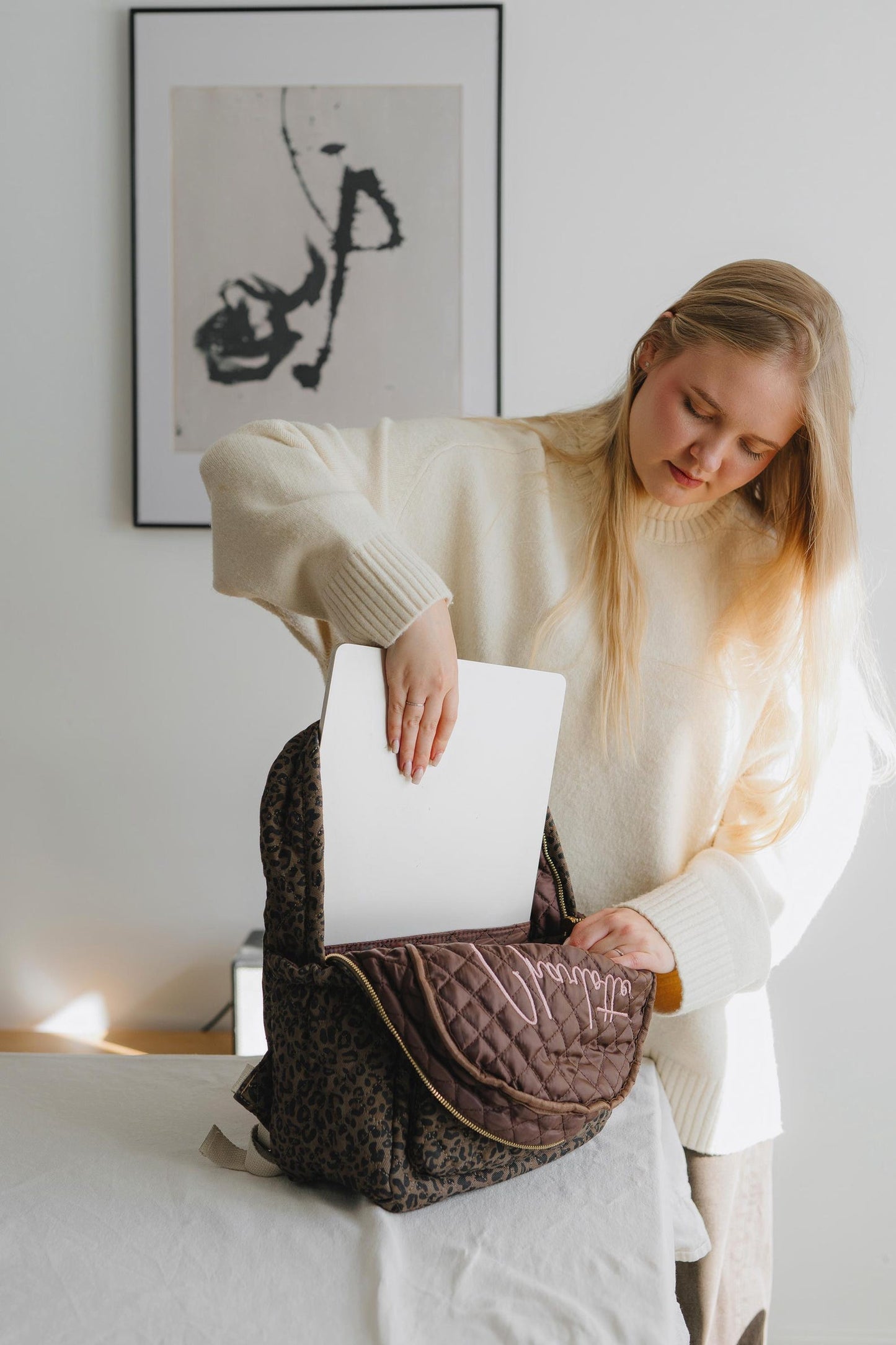 Leopard quilted backpack