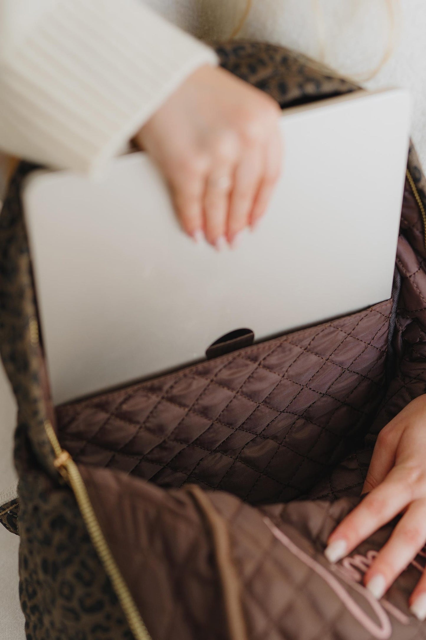 Leopard quilted backpack