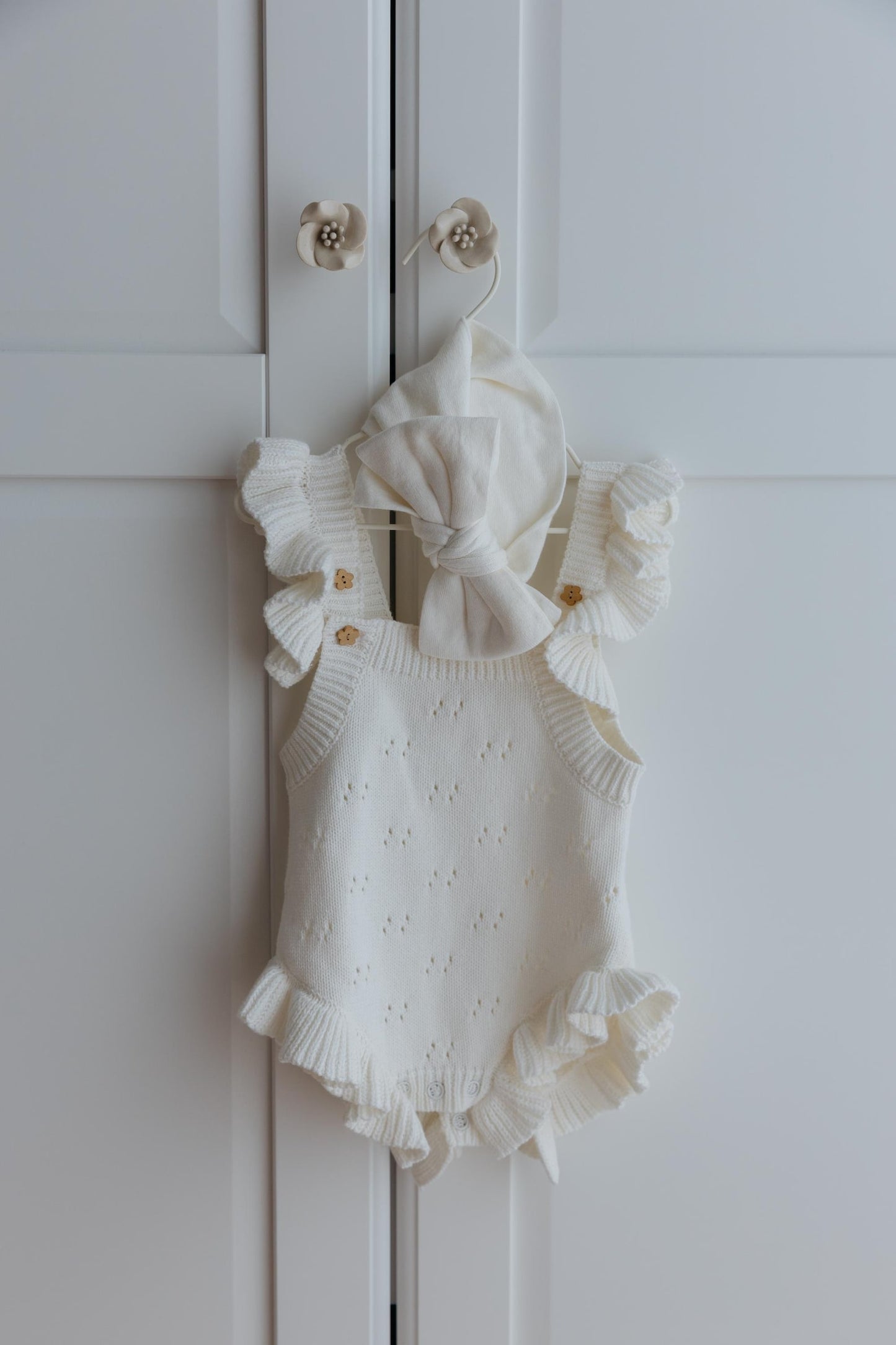Knit Ruffle Pointelle Romper Set