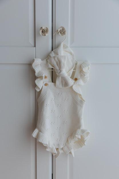 Knit Ruffle Pointelle Romper Set