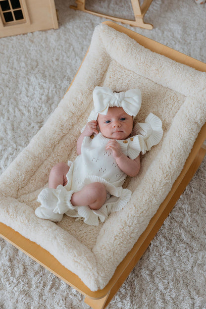 White pointelle ruffle romper