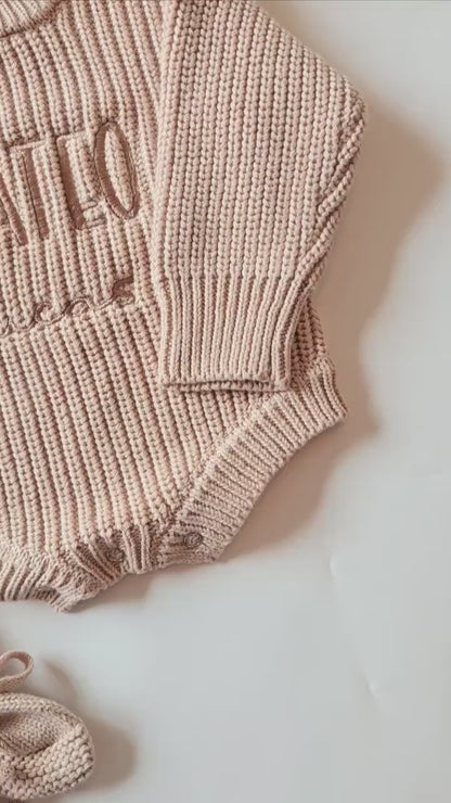 Chunky knit gender neutral oat romper